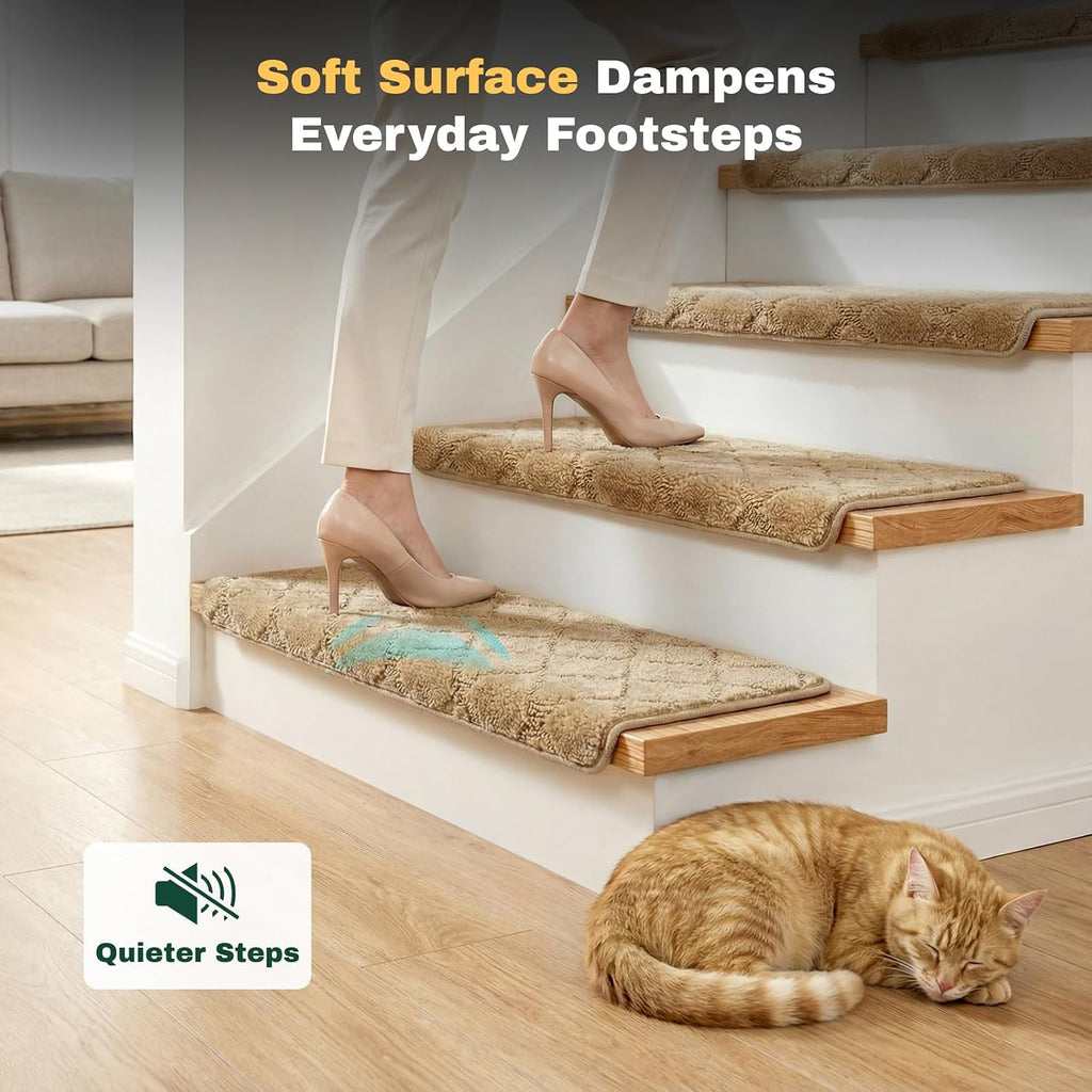 Bullnose Carpet Stair Treads, 14 Pack, 9.5" x 30", Metal-Reinforced