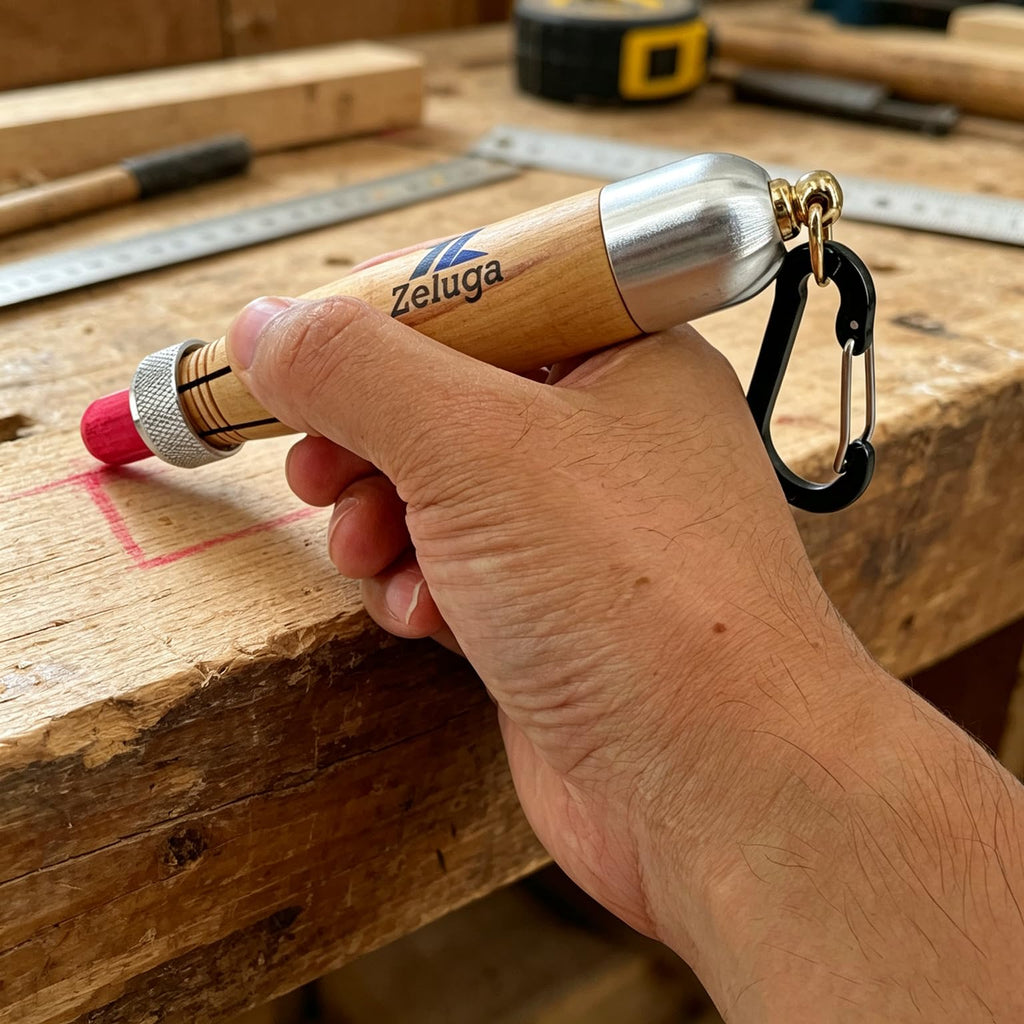 Zeluga 30-560 Lumber Crayon Holder, Beech Wood Clip w/Aluminum Carabiner