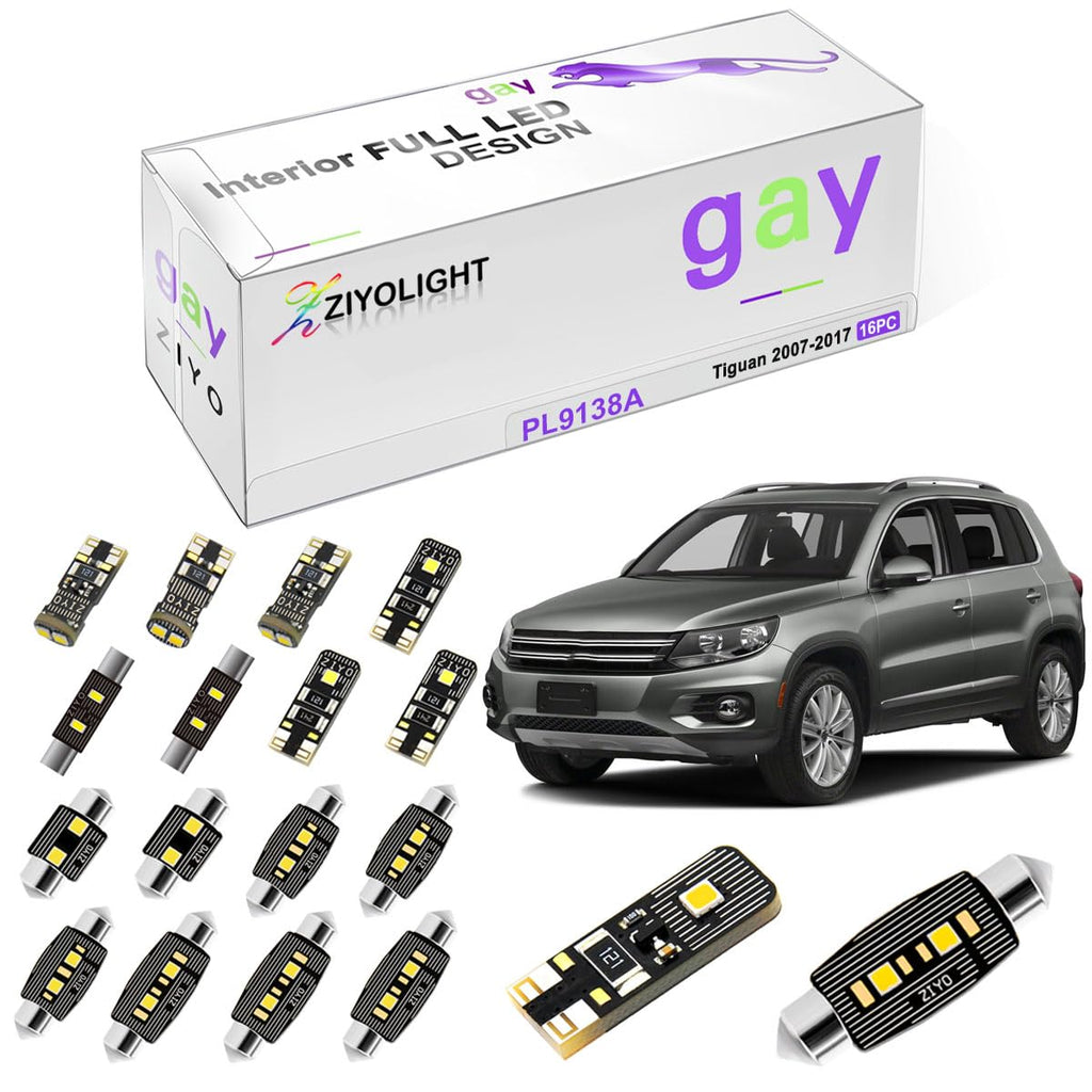 ZIYOLIGHT - PL9138A LED Interior Light kit for Volkswagen Tiguan 2007-2017, 6000K White Dome Lights Accessories Replacement Package, LED Light Bulbs Upgrade (16 Bulbs)