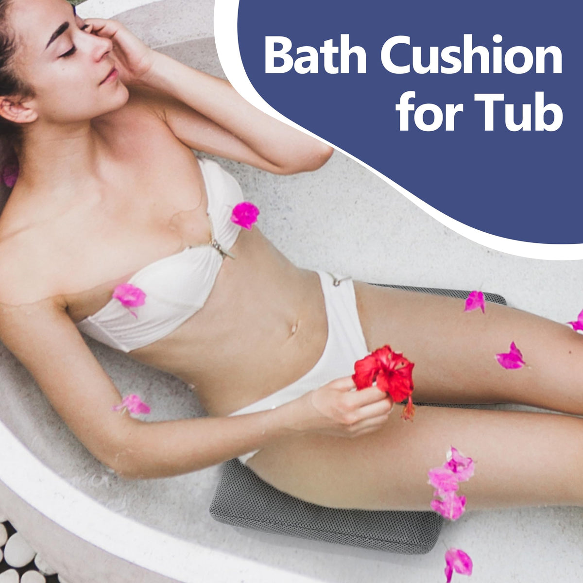 Bath Cushion for Tub with Powerful 4 Non-Slip Suction Cups,Quick Dry Mesh Bathtub Mat,Spa Pillow Bath Accessories for