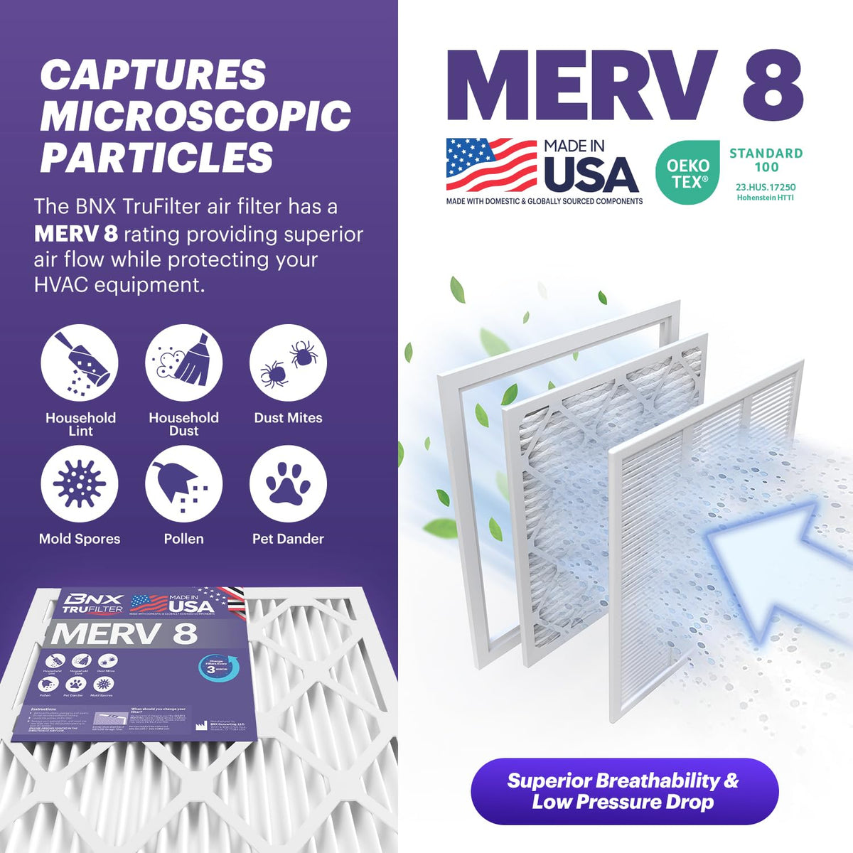 TruFilter 10x10x1 Air Filter MERV 8 (6-Pack) - MADE IN USA – Dust & Pet Defense Electrostatic Pleated Air Conditioner