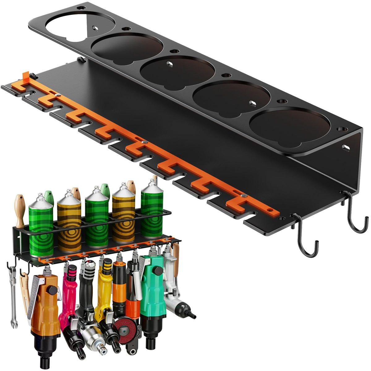 Air Tool Holder Rack, 4-in-1 Wall Mount Organizer for 1/4" Air Fittings
