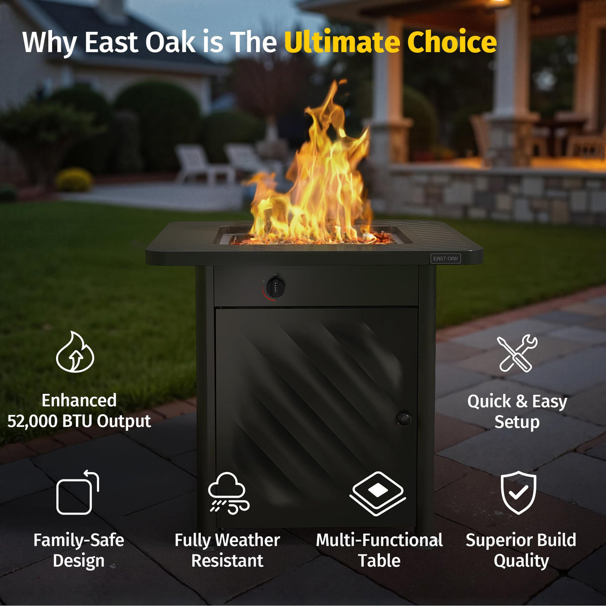 28in Gas Fire Pit Table Outdoor, 52,000 BTU