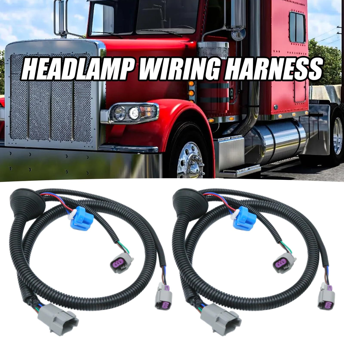 2 Pcs 61A3002-0474 1-34267 Headlight Wiring Harness, Replacement for Peterbilt 382 2007-2018 384 2007-2014 386 2005-2015 387 1999-2010