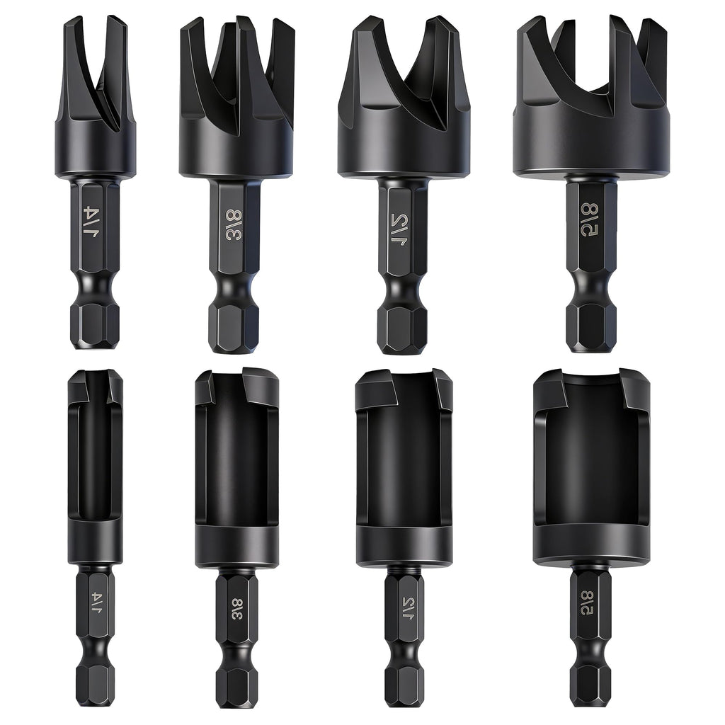 8 Pcs Wood Plug Cutter Set Carbon Steel Straight Tapered
