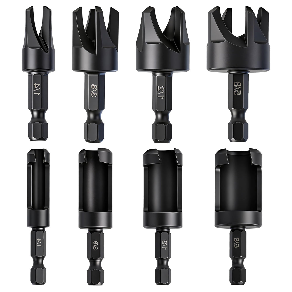 8 Pcs Wood Plug Cutter Set Carbon Steel Straight Tapered
