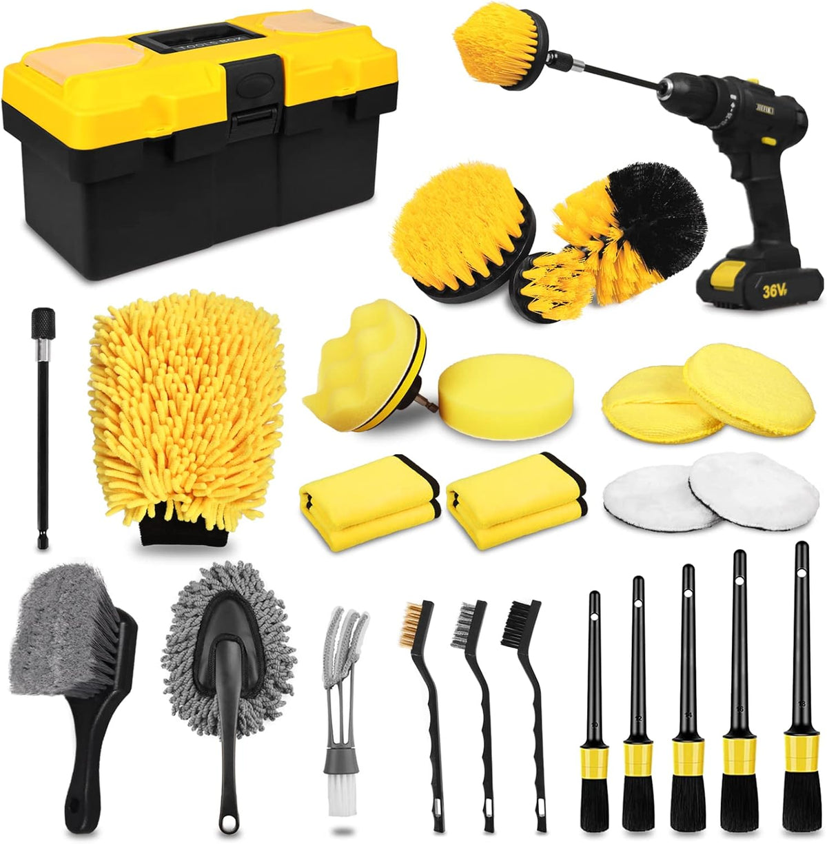 27Pcs Car Detailing Kit, Car Detailing Brush Set, Auto Detailing Drill Brush Set, Car Detailing Brushes, Car Wash