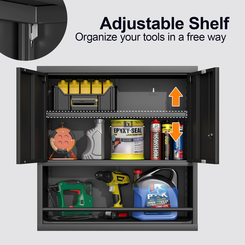 Locking Metal Wall Mounted Garage Storage Cabinet with Doors and Shelves