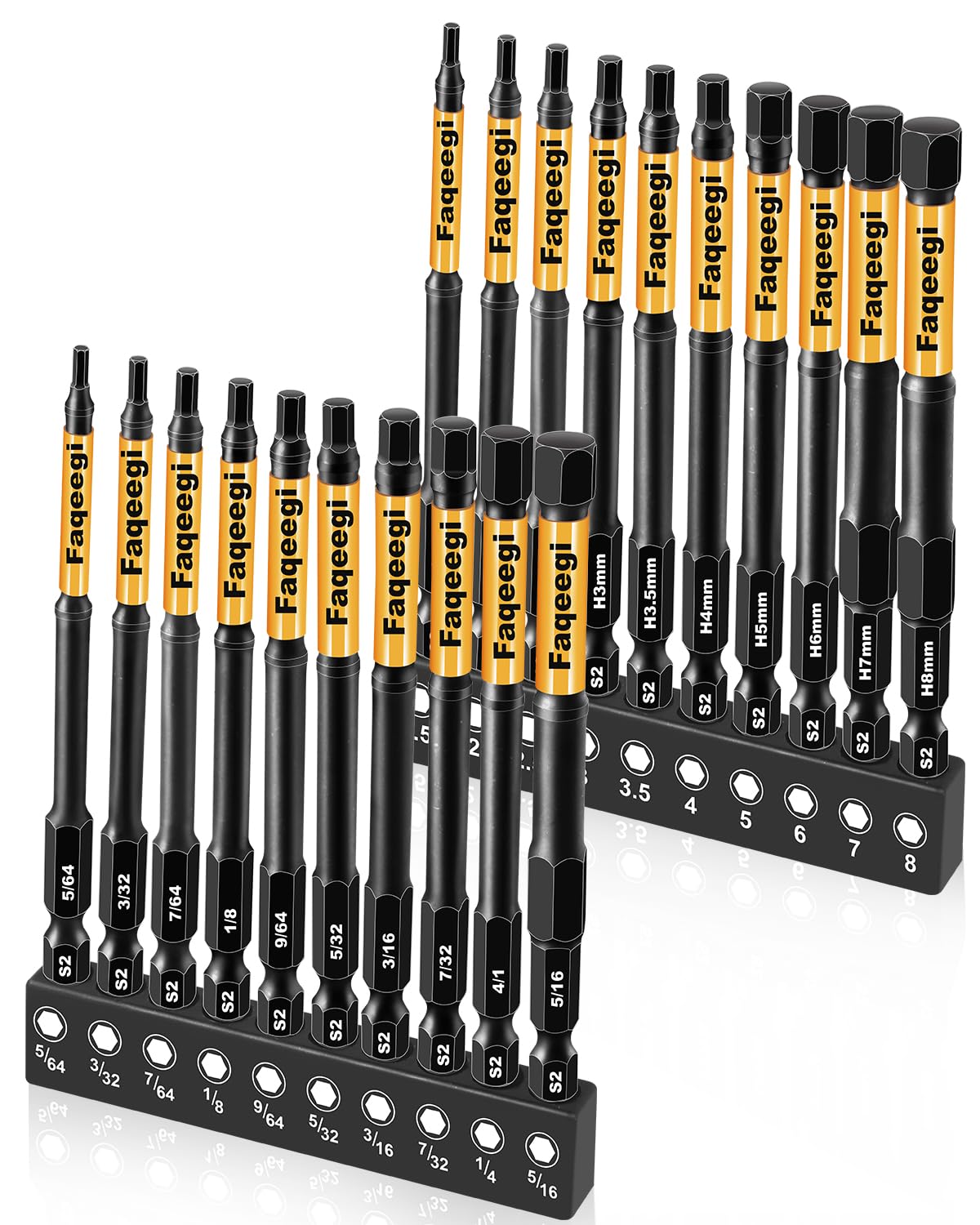 Faqeegi 20PCS 4 Inch S2 Magnetic Hex Bit Set Metric SAE Impact Drill Bits