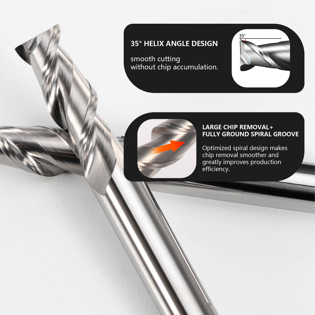 ALYICIA 3PCS 3/32" Uncoated Carbide Square Nose End Mills Set for Aluminum