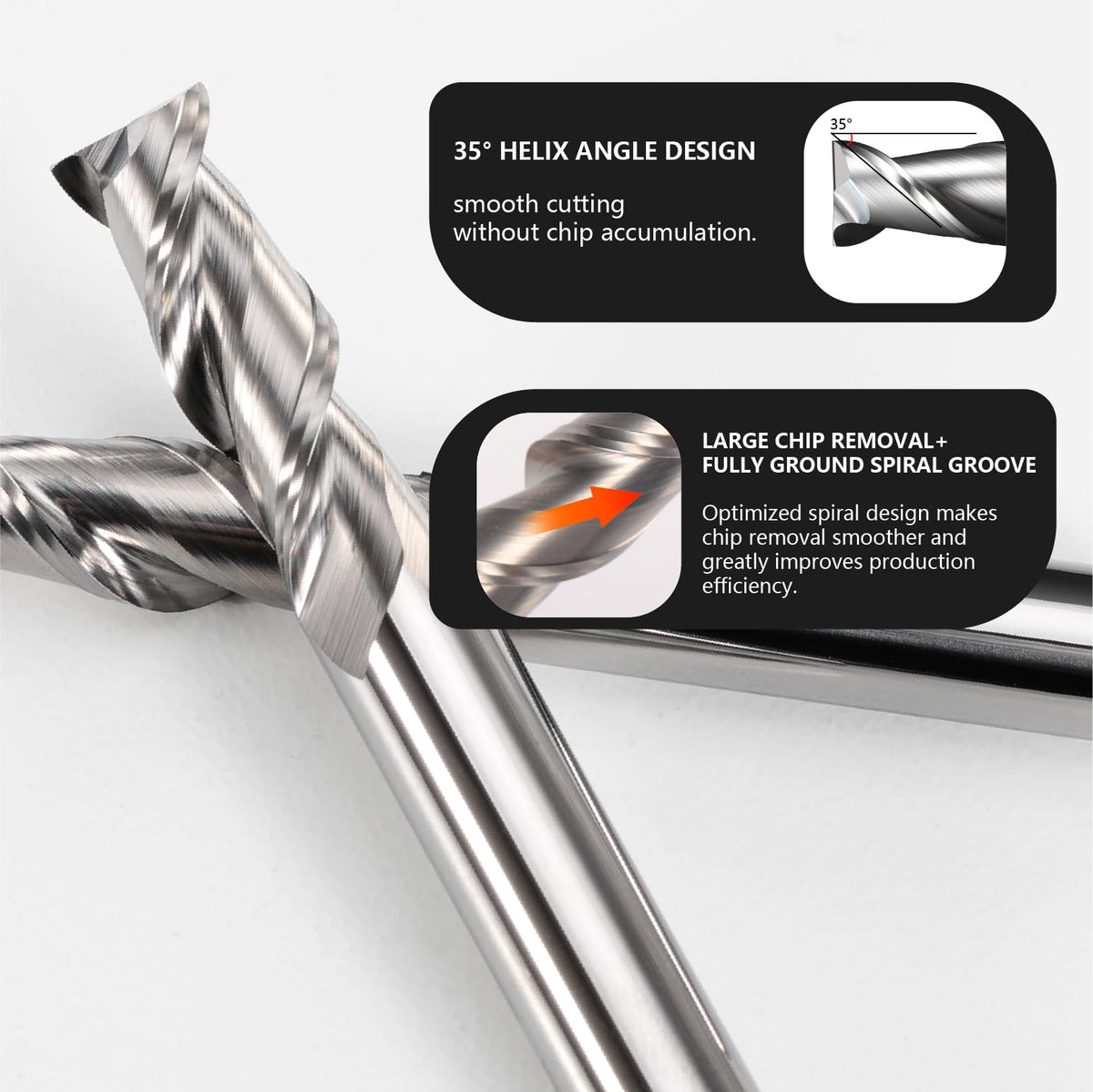 ALYICIA 3PCS 3/32" Uncoated Carbide Square Nose End Mills Set for Aluminum