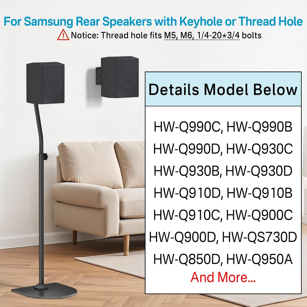 Speaker Stands Pair for Samsung HW-Q990F/Q990H/Q990C/Q990D Rear Speaker Stand with Wall Mount - Height Adjustable