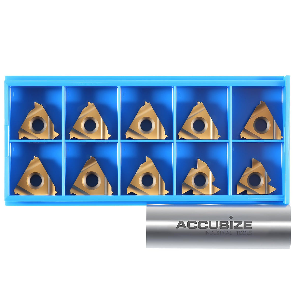Accusize Carbide Internal Threading Inserts, TiN-Coated, 10-Piece Set