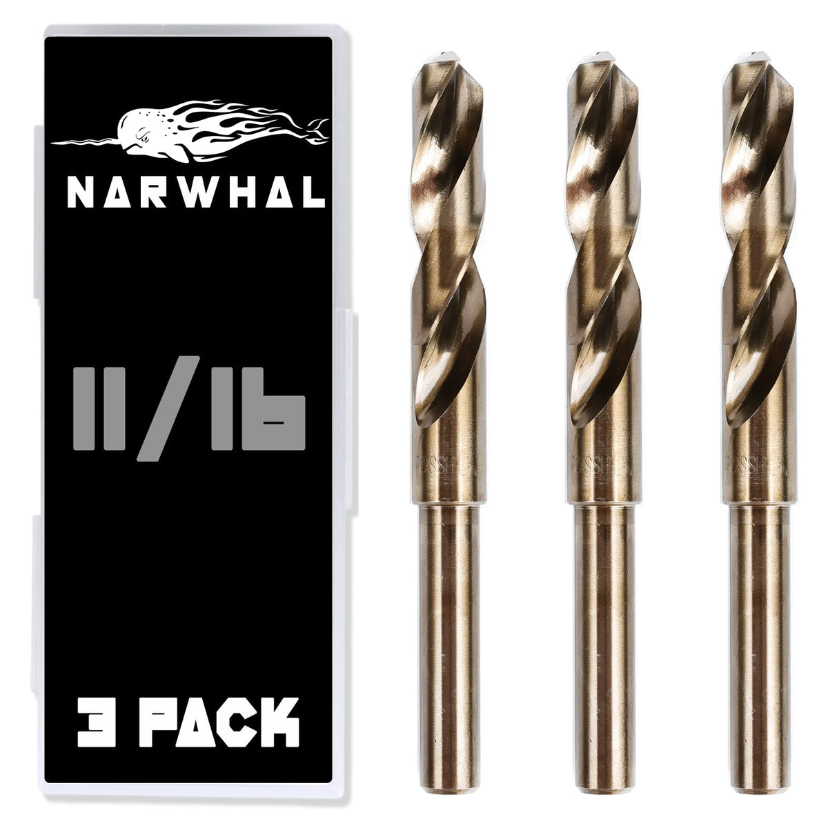 Narwhal 11/16 Drill Bit (3 Pack - 1/2 Inch Shank) Cobalt for Metal & Steel