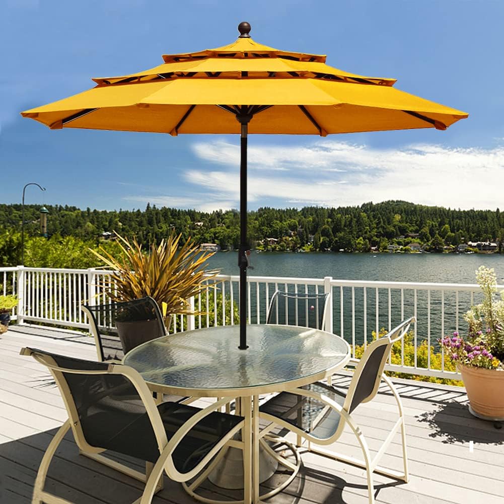 USA 10-Year-Non-Fading 9ft 3-Tier Market Patio Umbrella, Commercial Grade Outdoor Table Umbrella with Crank Open