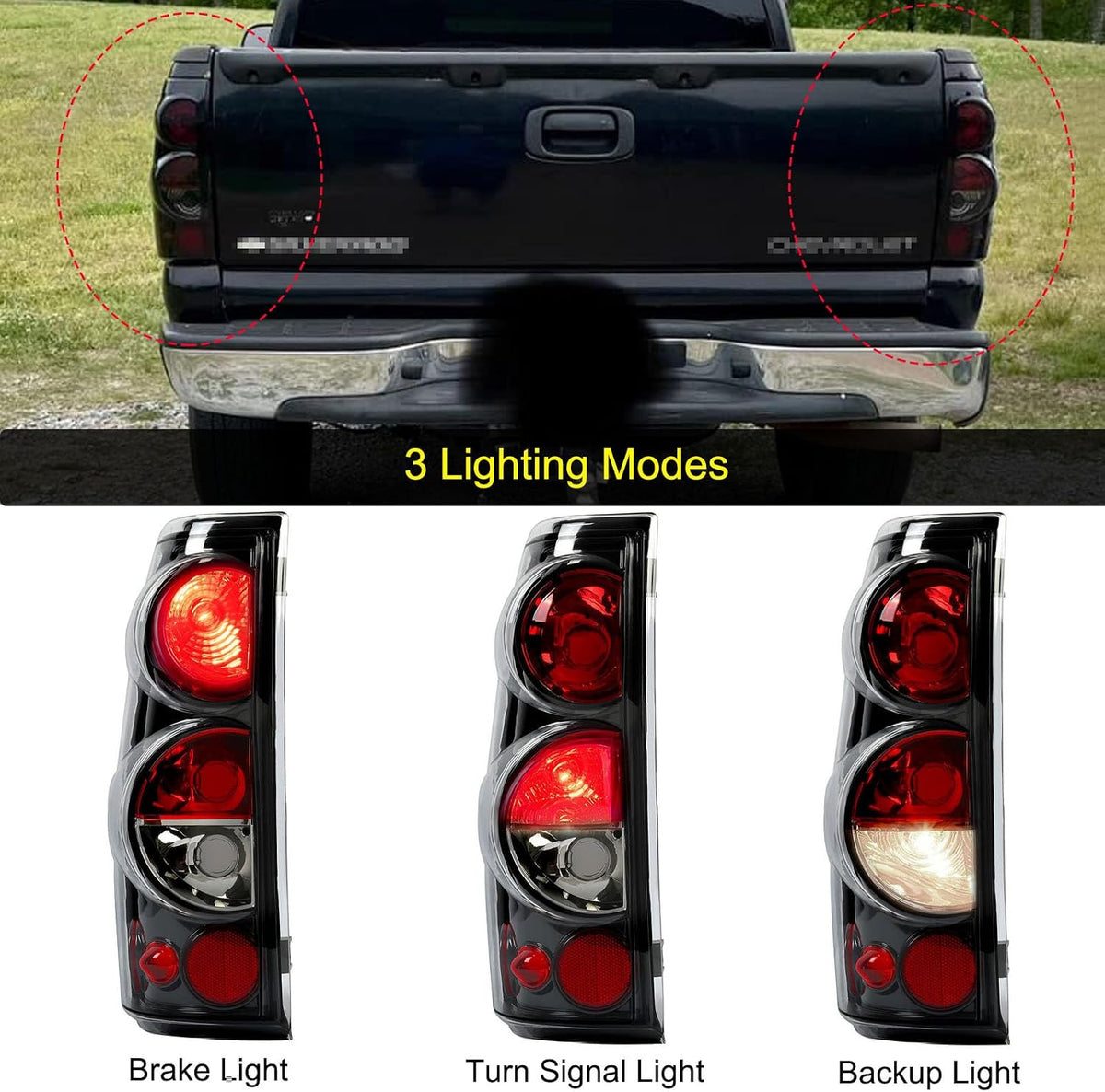 MOCW Tail Light Compatible With 1999-2006 Chevy Silverado 1500 2500 3500 2007 Classic,1999-2002 GMC Sierra 1500 2500 3500 Taillight Housing Replacement Left Driver & Right Passenger Side, Black/Smoke