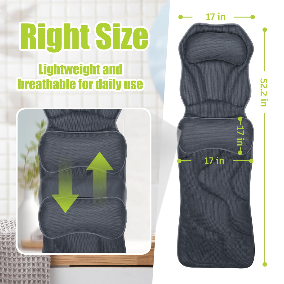 Full Body Bath Pillow for Tub - Extra Long & Thick Tub Pillow