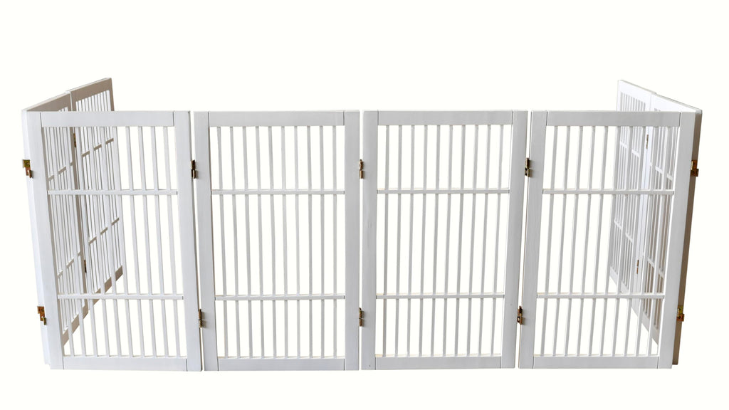 Freestanding Solid Wood Folding Pet & Dog Barrier Gate with Support Feet for Wide Indoor Openings, Hallways & Stairs