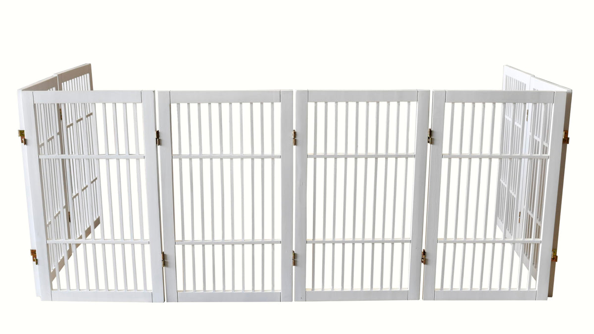 Freestanding Solid Wood Folding Pet & Dog Barrier Gate with Support Feet for Wide Indoor Openings, Hallways & Stairs