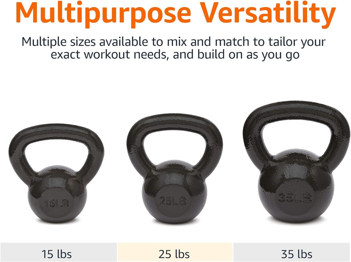 Cast Iron Kettlebell for Strength Training, Textured Wide Handle, Black