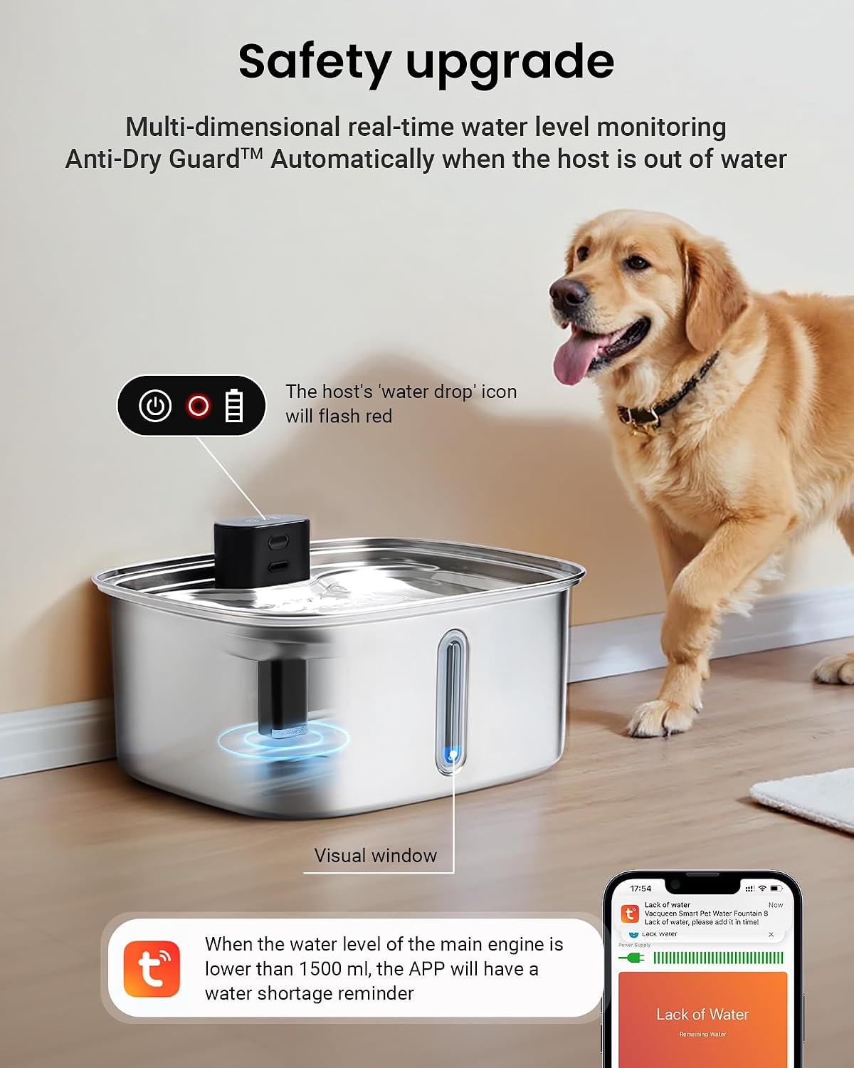 Smart Pet Water Fountain, 10L/338Oz Stainless Steel Cat Water Fountain with APP Monitoring, Automatic Dog Water Bowl