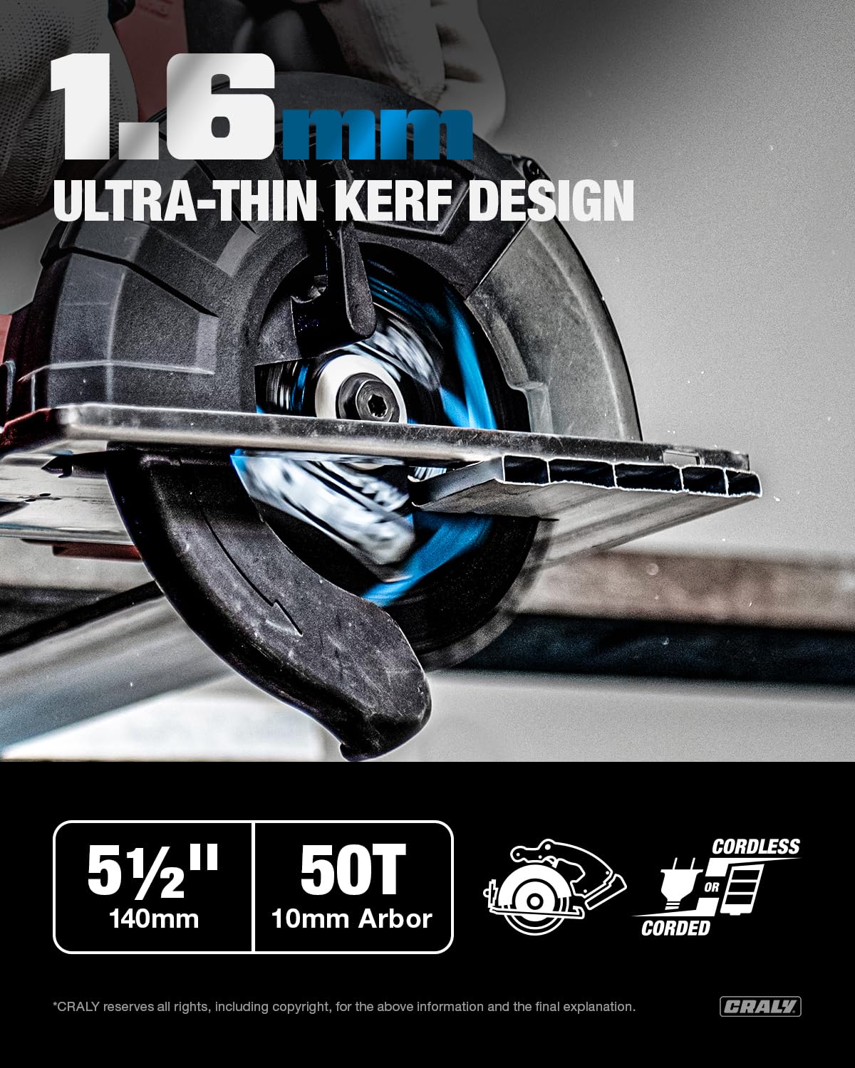 CRALY 5-1/2 Inch 50 Teeth Aluminum and Non-Ferrous Metal Cutting Circular Saw Blade, 10 mm Arbor, Carbide Tipped, Thin Kerf, Black Ice, for Thin Aluminum, Plastic, Composite(C05550AL-B)