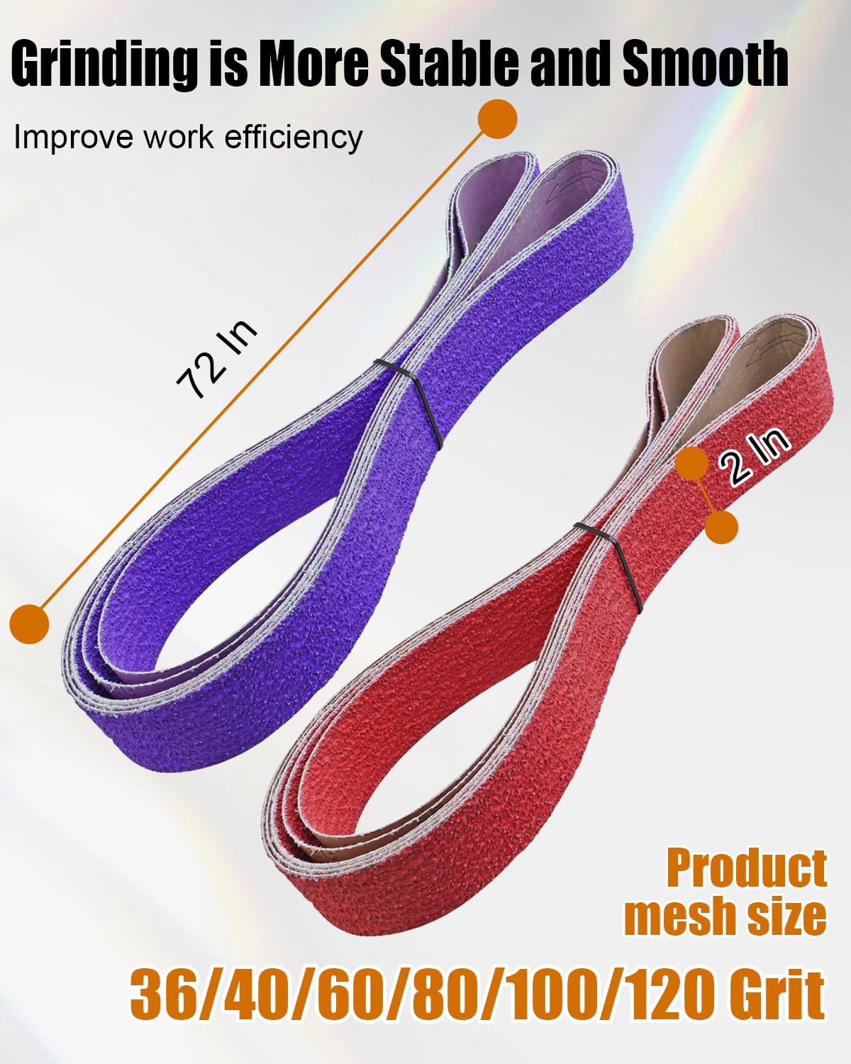 2 x 72 Inch Ceramic Sanding Belts Kit for Metal Grinding, 6 Pack