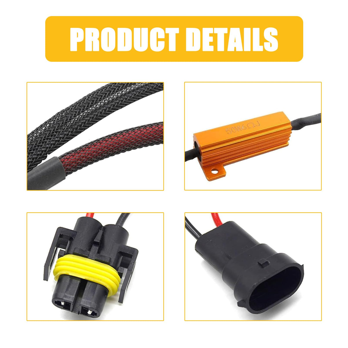 Heyzidu 2 PCS H11 LED Light Resistor Kit, 50W 6 Ohm LED Fault Diagnosis Decoder, Anti-flicker Fog Light Turn Signal Load Resistor, Universal H11Model Bulbs for Most Cars (Black)