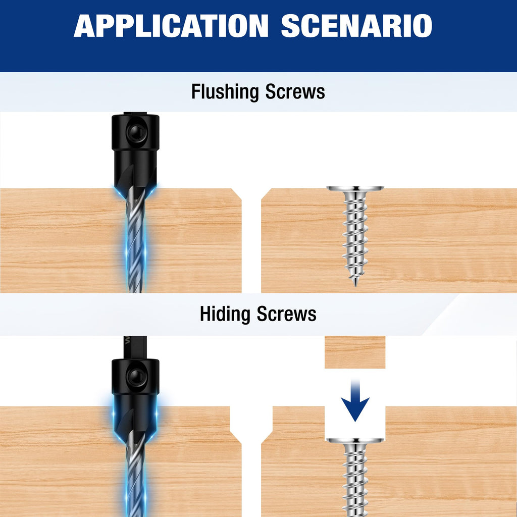 WORKPRO 5PCS Countersink Drill Bit Set, Adjustable 4-Flute Bits