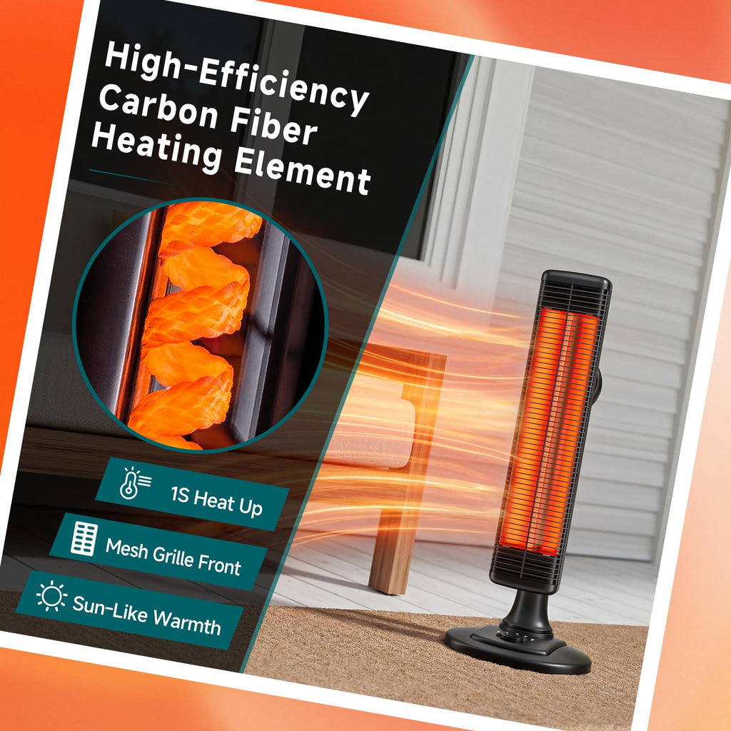 Outdoor Electric Patio Heater, 500W / 1000W Infrared Heater with Carbon Fiber Heating 90° Rotatable 50° Oscillation