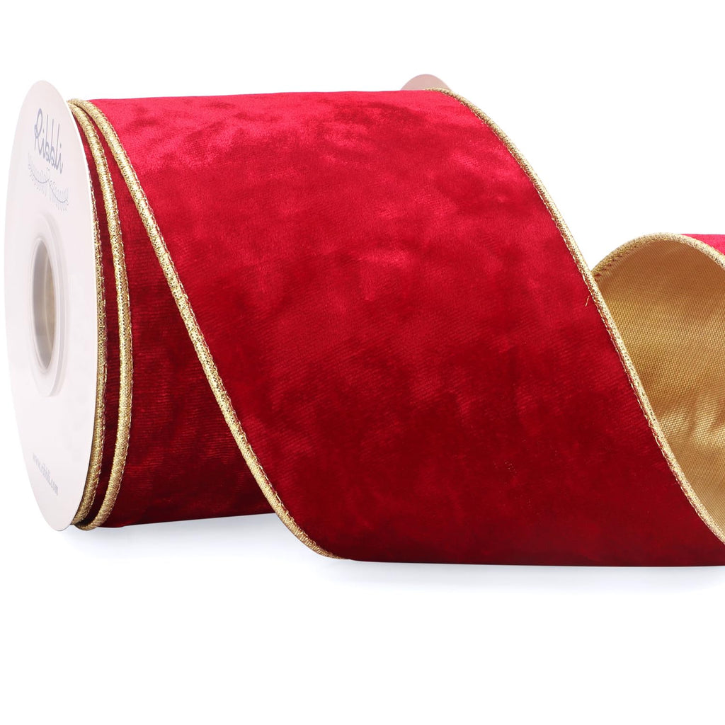 Red Velvet Wired Ribbon 4 Inch Metallic Crushed Velvet Christmas Ribbon