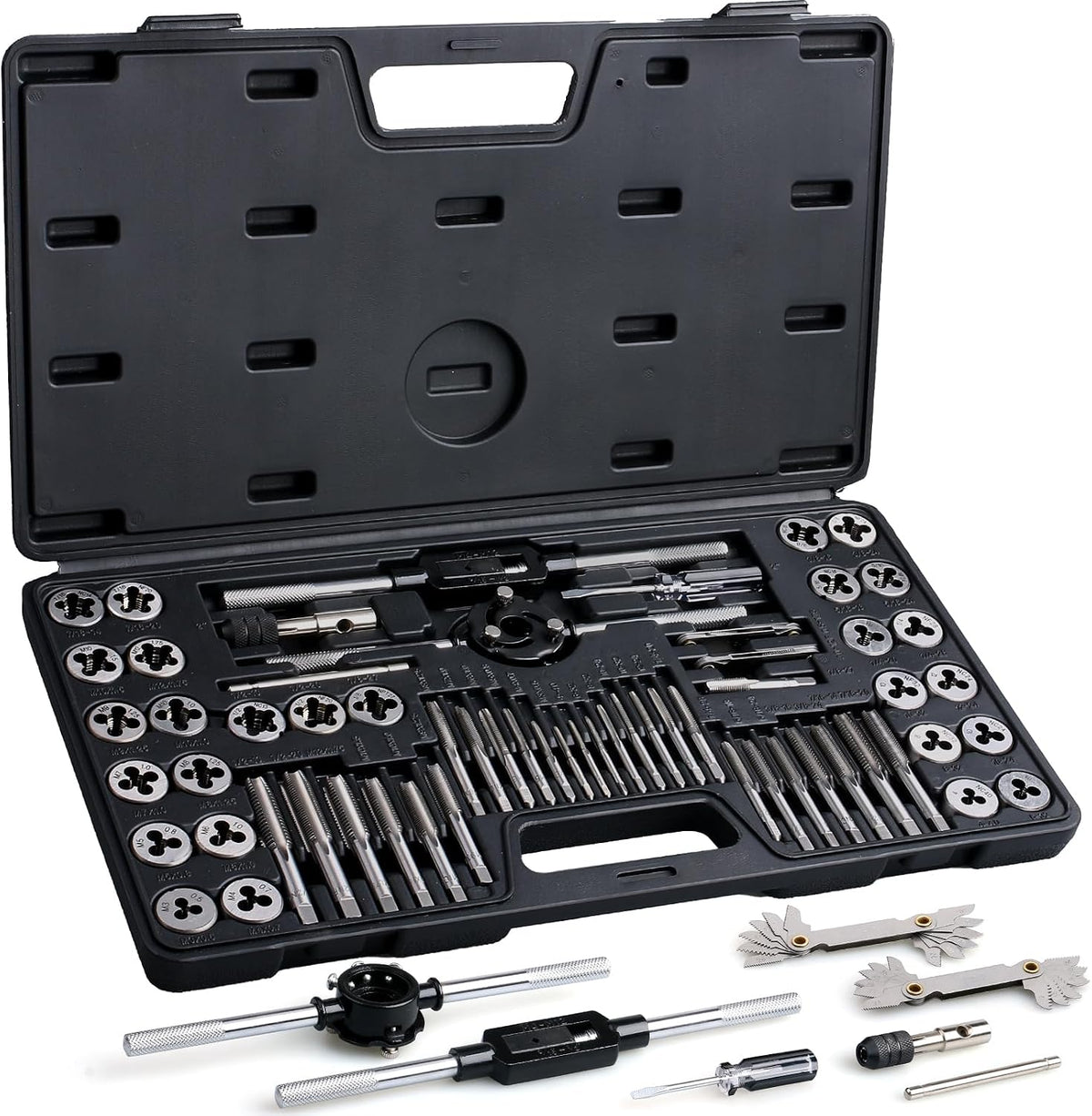 WINNER 60-Piece Premium Tap and Die Set with Both SAE and Metric Sizes, Master Threading Tool Kit for Mechanics, Auto, Machinery and Craftsman, Metric and Standard, Internal and External Threads