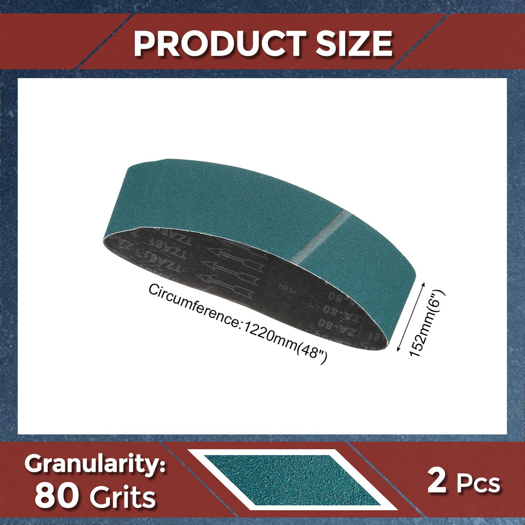 Kozelo 2 Pcs Sanding Belt 6 x 48 Inch 80 Grit Zirconia