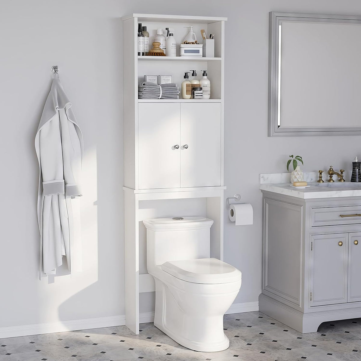 Over the Toilet Storage Cabinet for Bathroom, Extra Tall Over Toilet Storage, Space Saver W/Adjustable Shelf & Open