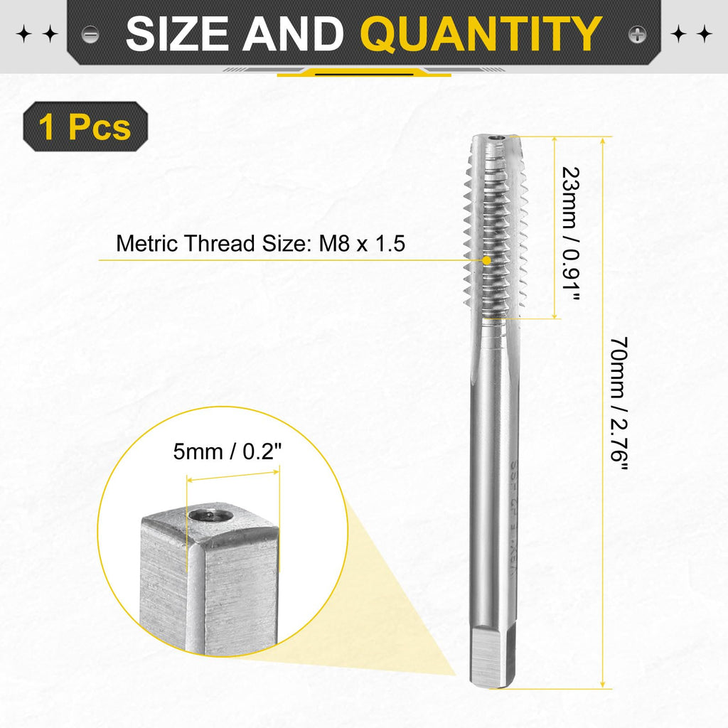 uxcell Hand Plug Tap M8x1.5 H2 Metric Thread Taps Straight Flute HSS6542