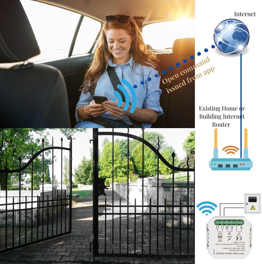 Alpha Smart Garage & Gate Opener with Geofencing, WiFi Remote Controller with App, Compatible with Alexa, Google Home