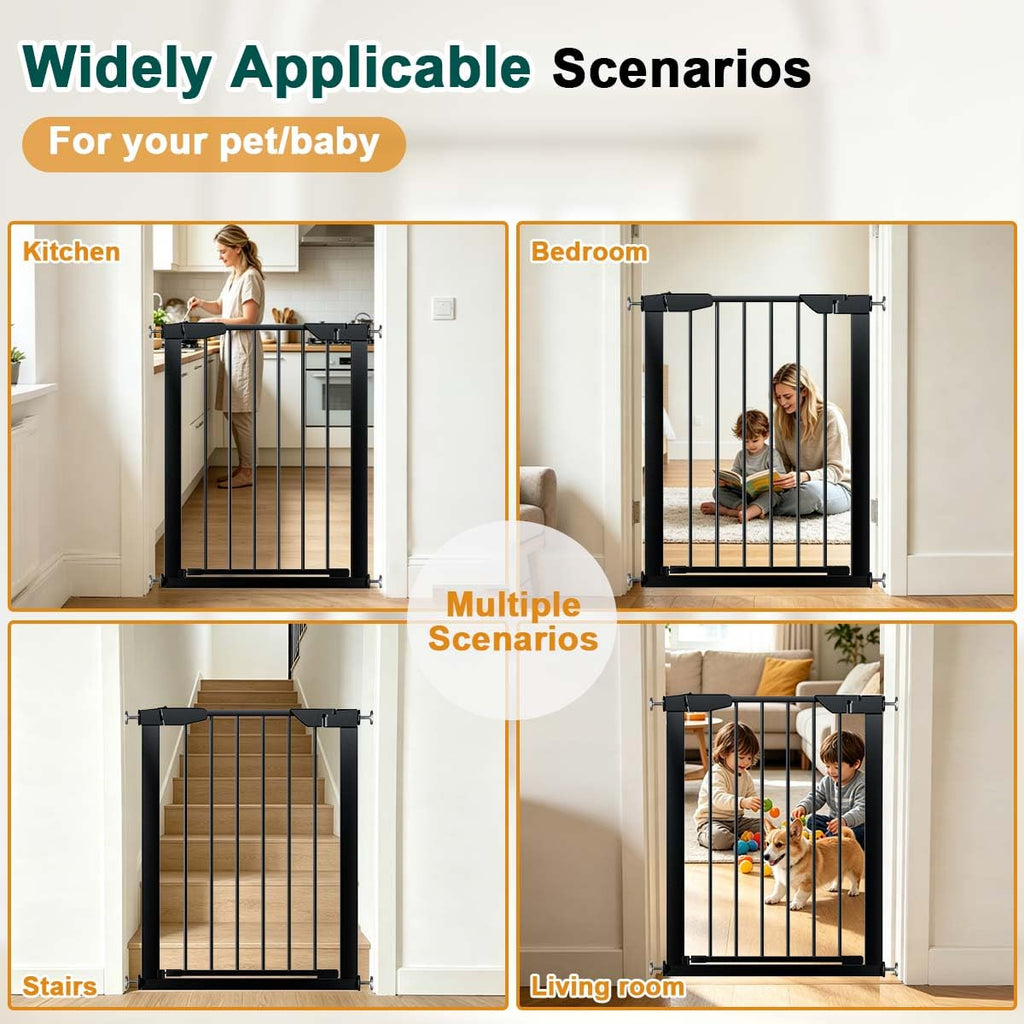 36" Tall x 22.8-25.5" Wide Extra-Tall & Extra-Wide Adjustable Hardware/Pressure-Mounted Pet & Child Safety Gate with Dual-Lock Walk-Through Swing Door for Stairs, Hallways & Wide Doorways