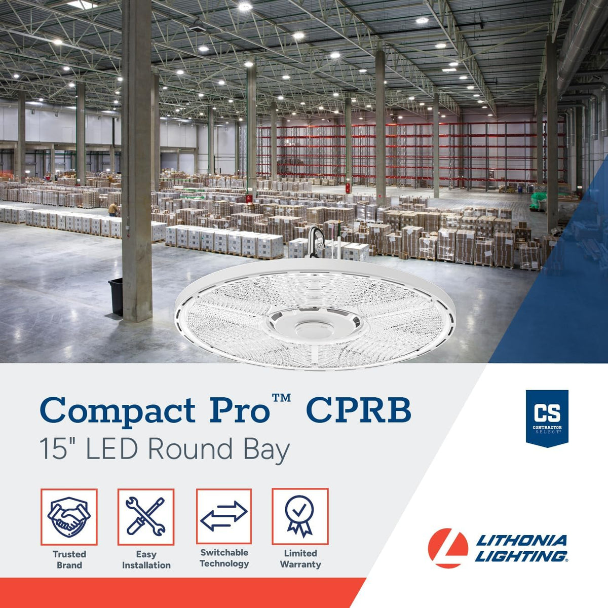 Lithonia Lighting White Round LED High Bay Light Adj Lumens, 4000K/5000K