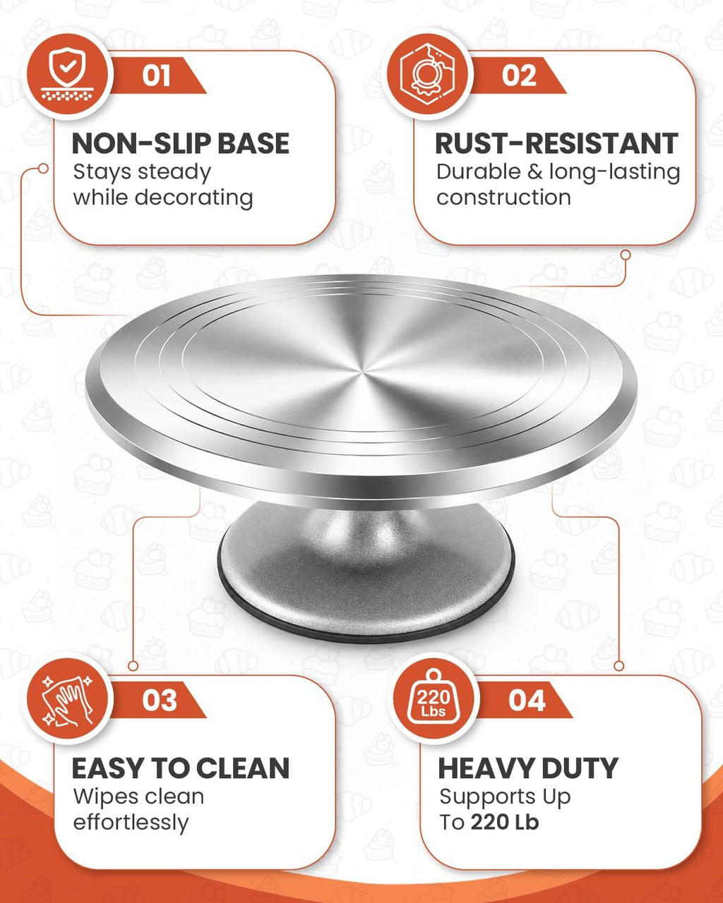 12 Inch Aluminum Alloy Revolving Cake Stand, Cake Turntable for Decorating Rotating Cake Stand for Cupcakes, Pastries