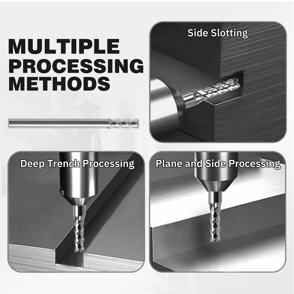 PQY 1/6" Ceramic Square End Mill 4 Flute Milling Bits Set for Steel 5pcs