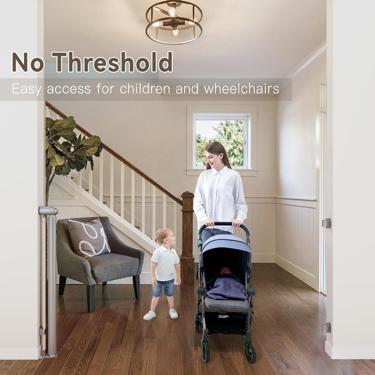 200" Extra-Wide Retractable Indoor Mesh Pet & Child Safety Gate with One-Hand Safety Lock for Wide Openings, Patios & Stairways