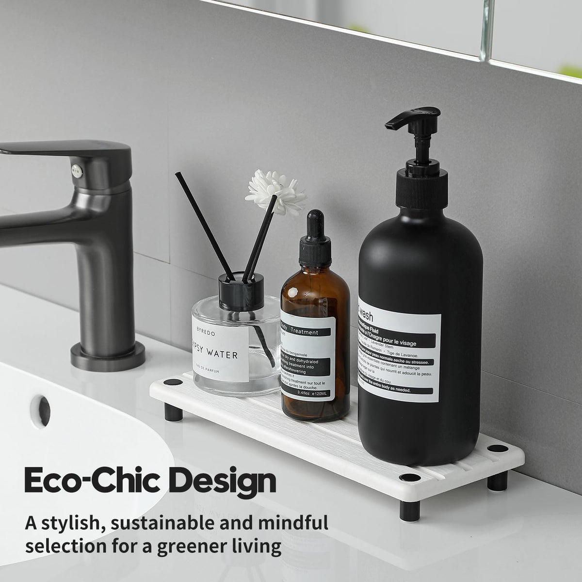 Instant Dry Sink Caddy Kitchen Sink Organizer, Quick Drying Diatomaceous Earth Stone Sink Tray Sponge Holder Soap