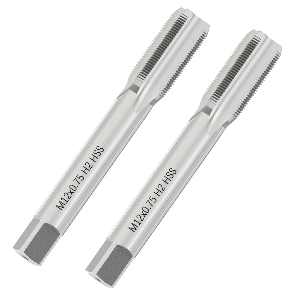 FOCMKEAS 2 PCS Metric Machine Tap M12 x 0.75,HSS 6542 Screw Tap H2, 3 Straight Flutes Thread Hole Repair Tools, Screw Milling Threading Machinist Repair(M12 x 0.75mm)