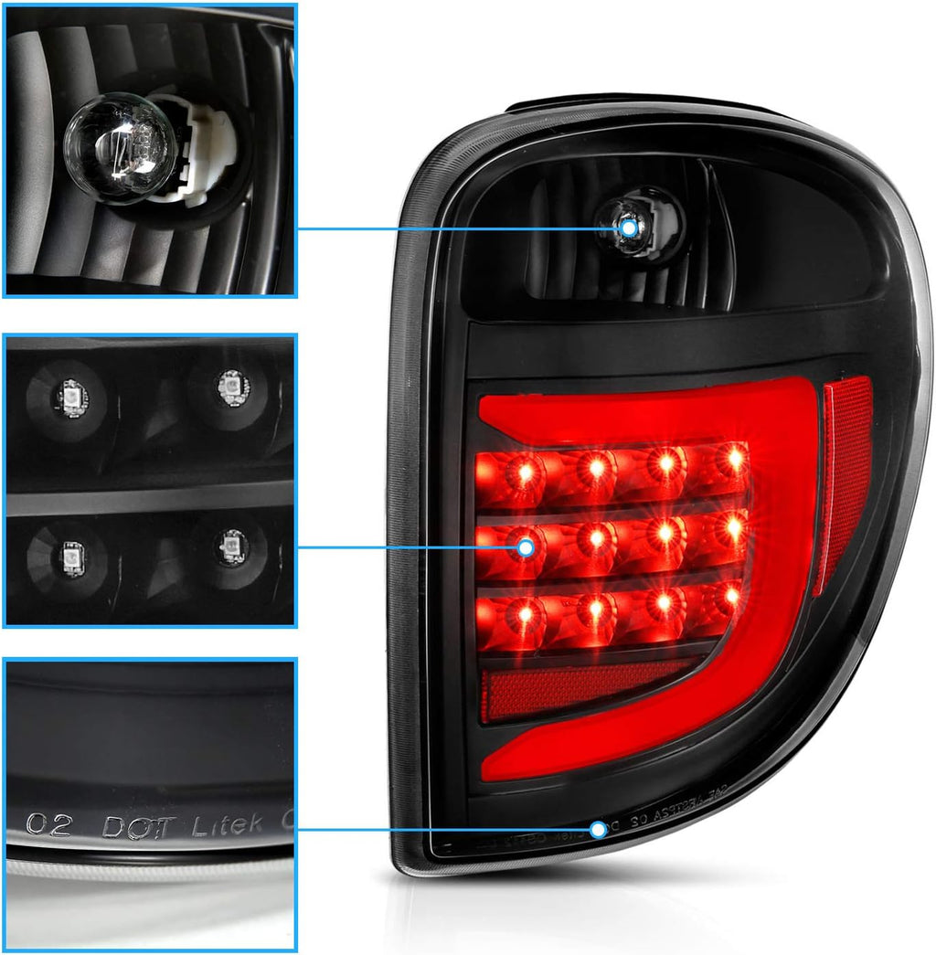 AmeriLite C-Type LED Tube Black Replacement Tail Light Assembly for 2004-2007 Dodge Grand Caravan for Chrysler Town & Country - Driver and Passenger Side