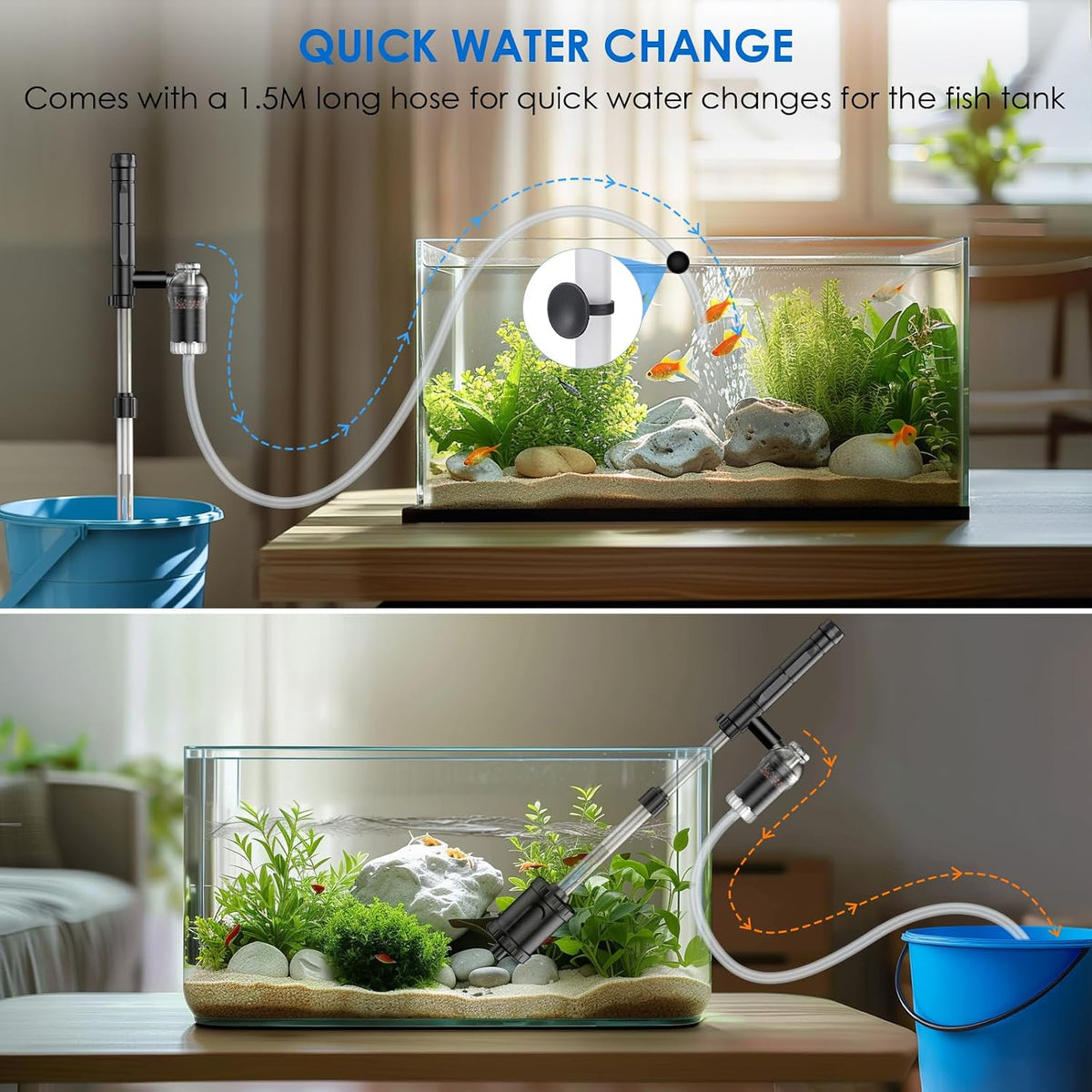 36W Aquarium Vacuum Gravel Cleaner: 8 in 1 Electric Fish Tank Cleaner