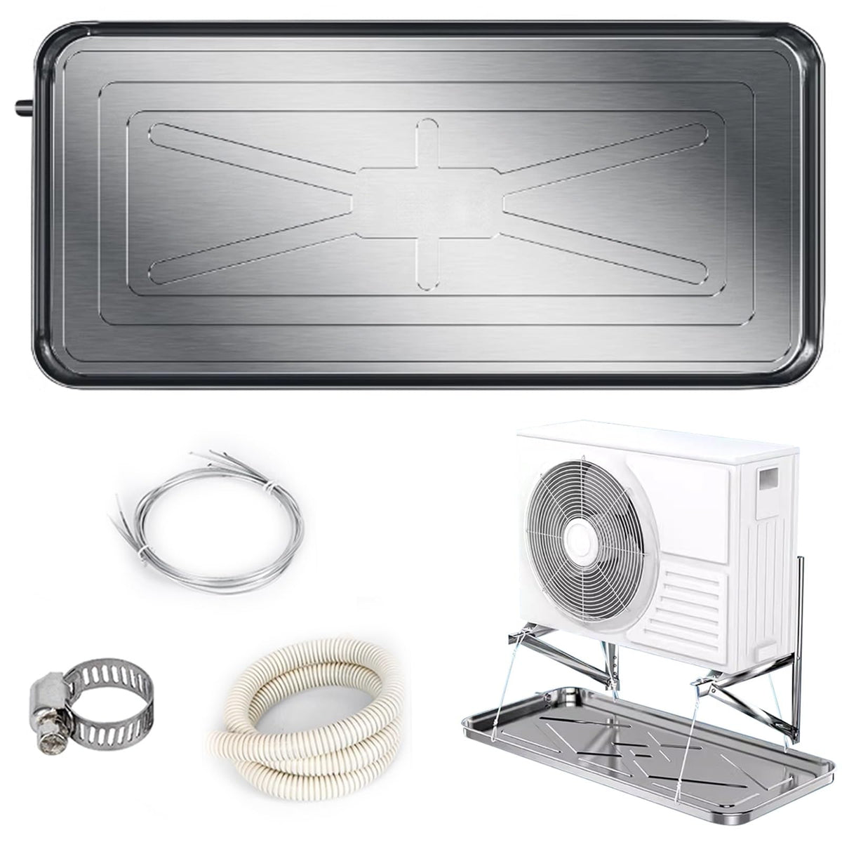 TRUNXUCL Air Conditioner Stainless Steel Tray Drip Pan with Drain Hole, Air Conditioner External Unit Drip Tray Water Tray for Window Ac and Mini Split Units (Size : 5P: 100x47cm/39x19in)