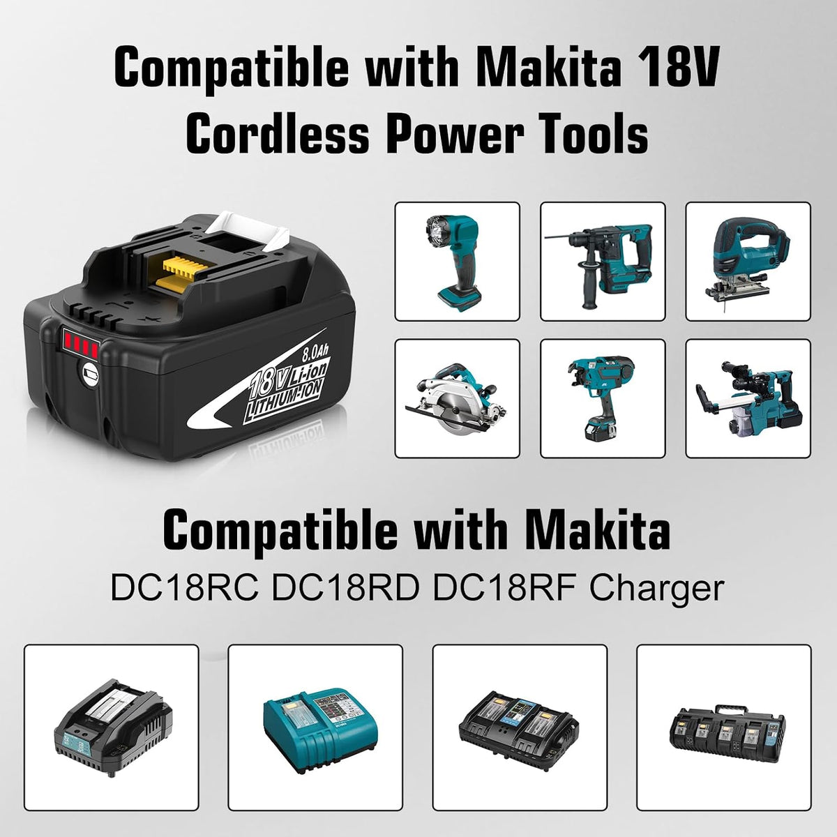 2 Packs BL1860B Battery Replacement for Makita 18V Battery 8000mAh(Black)
