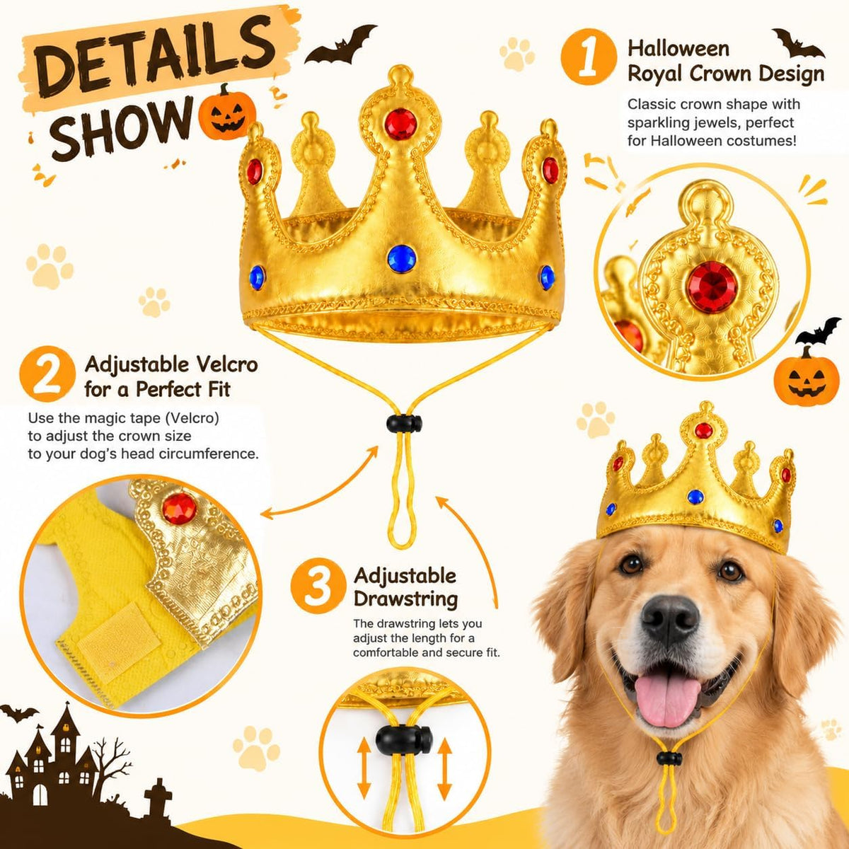 Dog Halloween Costumes for Large Dogs,Funny Dog Costume King Crown Cape(L)