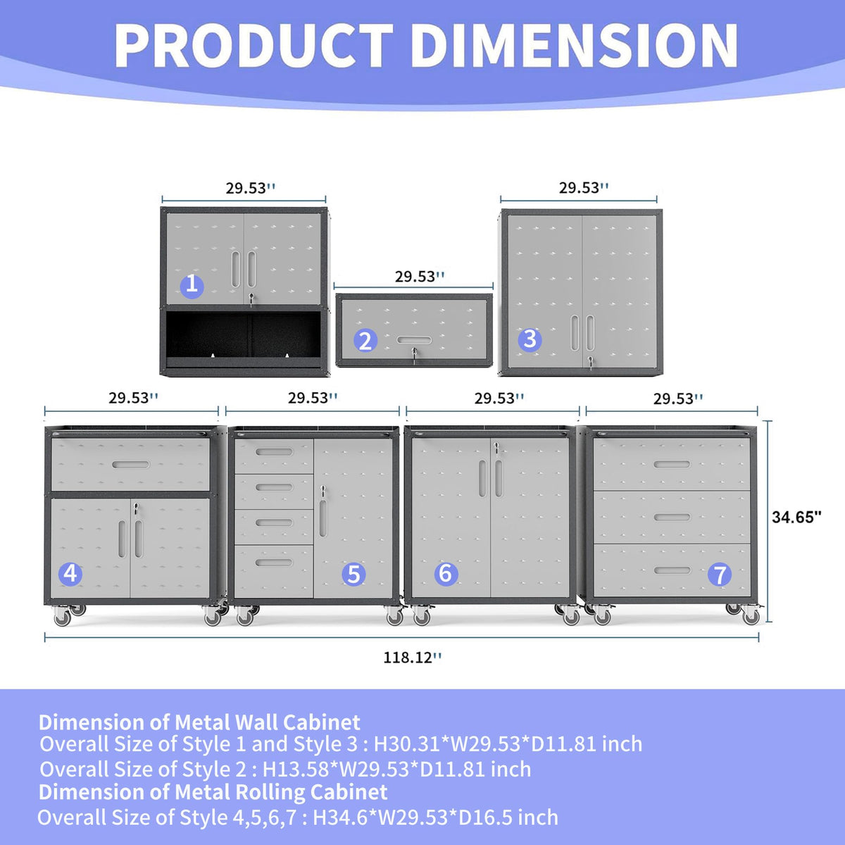 Garage Storage Cabinet System 8pcs Heavy Duty Workshop Set Wall Mount Cabinet Lockable Rolling Tool Cabinets with
