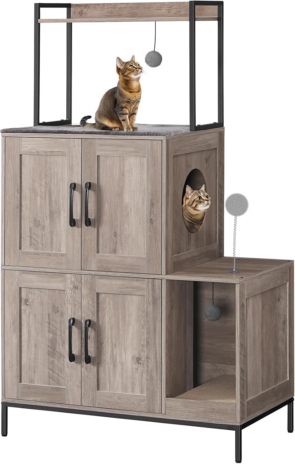 Cat Litter Box Enclosure Furniture, 2 in 1 Hidden Litter Box Furniture with Shelf, Double Litter Box Cabinet with 2